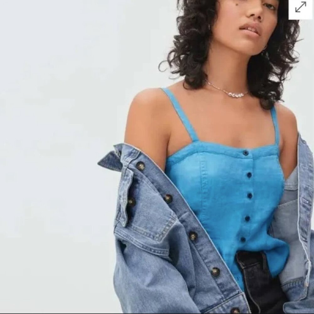 Everlane Azure Blue Linen Picnic Top